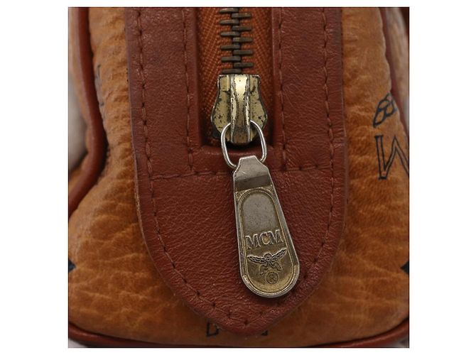 Borsa Mini Boston MCM Logogram Vicetos in PVC 2way Marrone Oro Auth 178481 D'oro - vista 16