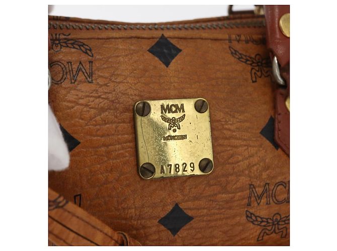Borsa Mini Boston MCM Logogram Vicetos in PVC 2way Marrone Oro Auth 178481 D'oro - vista 17