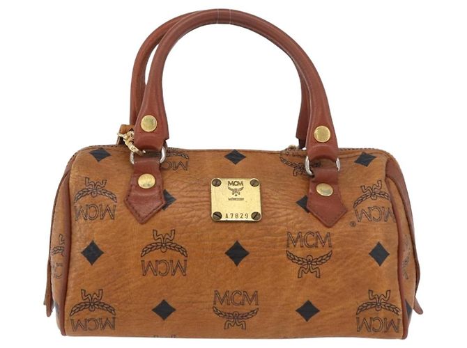 Borsa Mini Boston MCM Logogram Vicetos in PVC 2way Marrone Oro Auth 178481 D'oro - vista 2