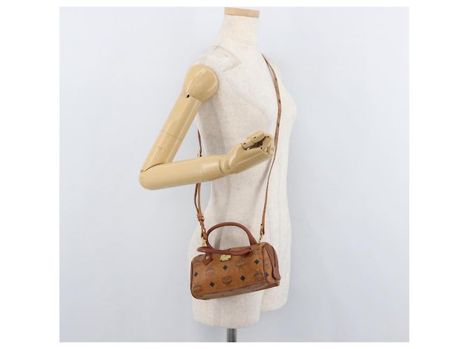 Borsa Mini Boston MCM Logogram Vicetos in PVC 2way Marrone Oro Auth 178481 D'oro - vista 22