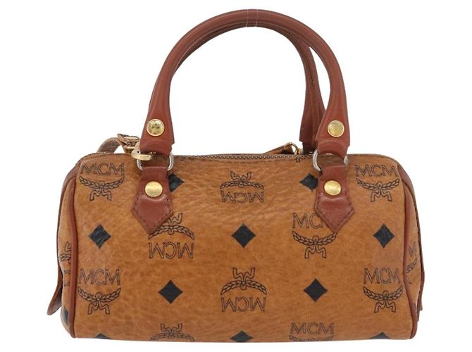 Borsa Mini Boston MCM Logogram Vicetos in PVC 2way Marrone Oro Auth 178481 D'oro - vista 3