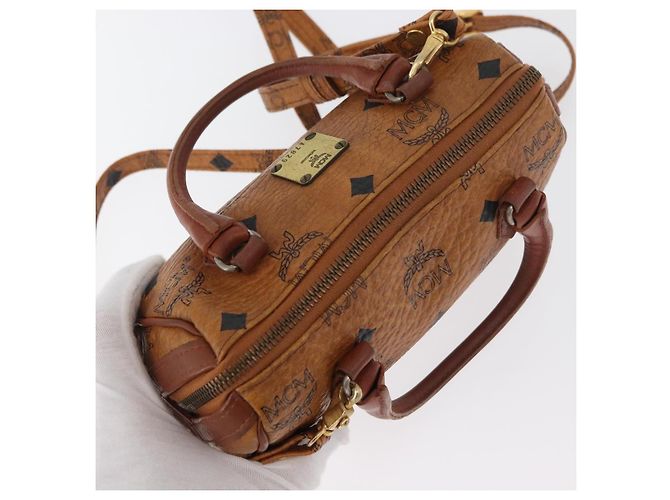 Borsa Mini Boston MCM Logogram Vicetos in PVC 2way Marrone Oro Auth 178481 D'oro - vista 6