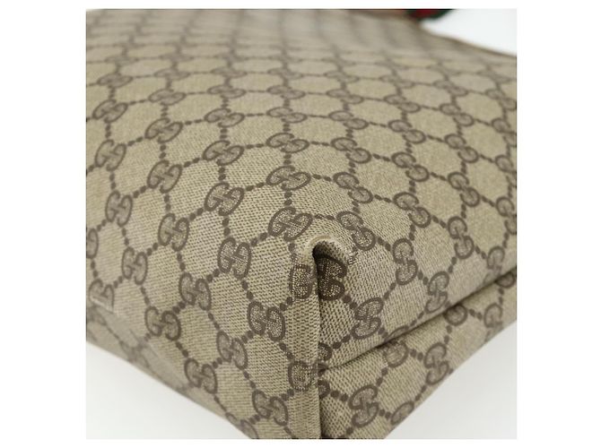 Borsa Tote GUCCI GG Supreme Web Sherry Line PVC Beige Oro 39 02 003 Auth ka4157 - vista 12