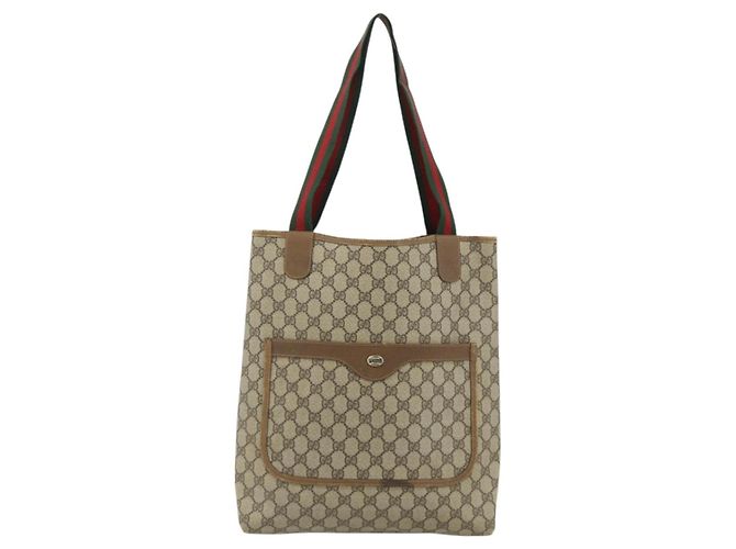 Borsa Tote GUCCI GG Supreme Web Sherry Line PVC Beige Oro 39 02 003 Auth ka4157 - vista 2