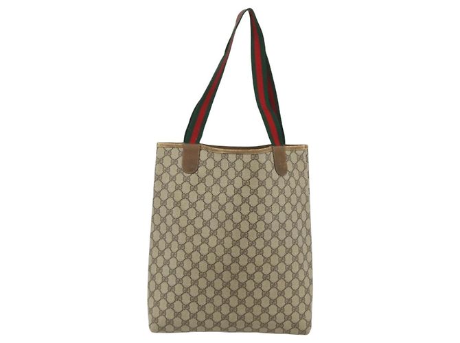 Borsa Tote GUCCI GG Supreme Web Sherry Line PVC Beige Oro 39 02 003 Auth ka4157 - vista 3