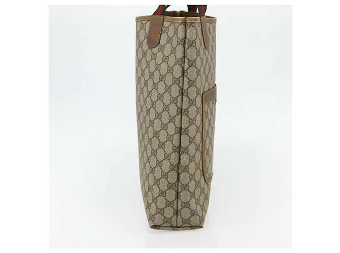Borsa Tote GUCCI GG Supreme Web Sherry Line PVC Beige Oro 39 02 003 Auth ka4157 - vista 4