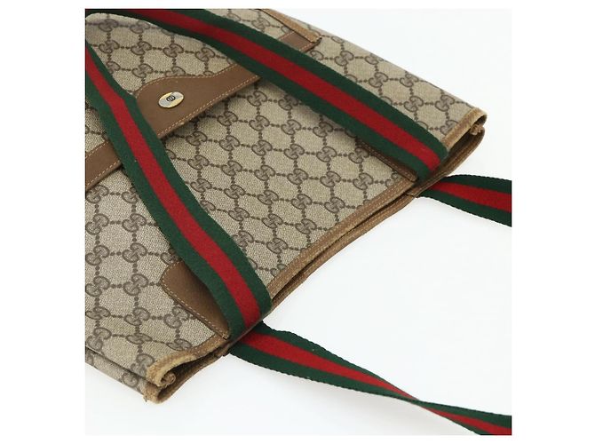 Borsa Tote GUCCI GG Supreme Web Sherry Line PVC Beige Oro 39 02 003 Auth ka4157 - vista 6