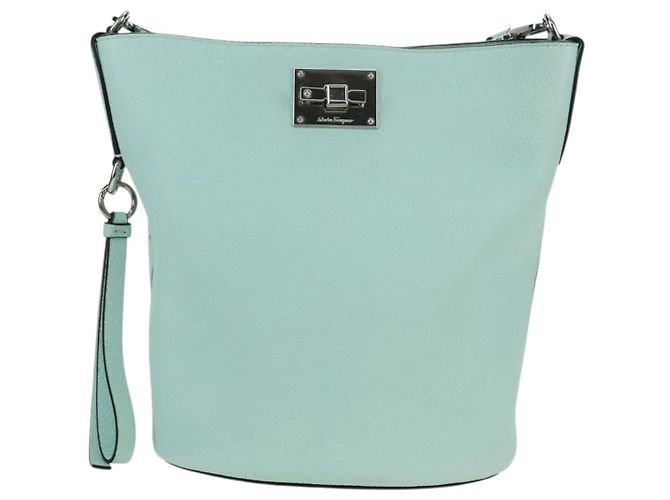 Borsa a Spalla Salvatore Ferragamo Gancini in Pelle Argento Peppermint Auth BD070AV Verde - vista 2