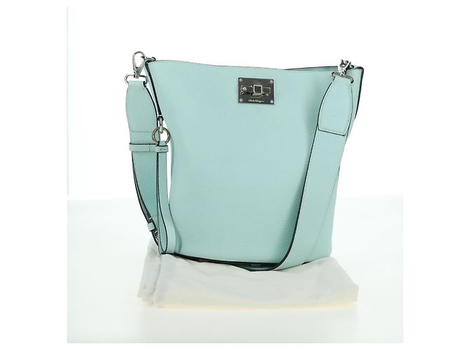 Borsa a Spalla Salvatore Ferragamo Gancini in Pelle Argento Peppermint Auth BD070AV Verde - vista 26