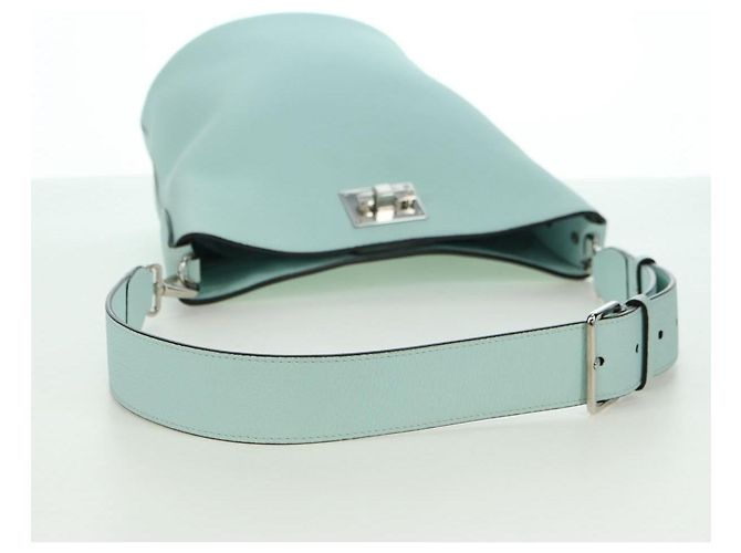 Borsa a Spalla Salvatore Ferragamo Gancini in Pelle Argento Peppermint Auth BD070AV Verde - vista 7