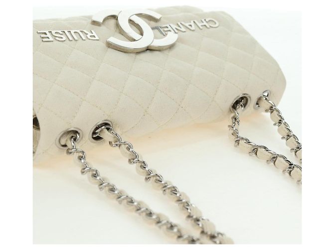 CHANEL Matelasse Chain Shoulder Bag Canvas White Silver CC Auth 121513 Argento Bianco - vista 6