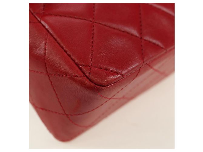 Borsa CHANEL Mini Matelasse 17 in pelle di agnello rossa e oro CC Auth 156630 Rosso D'oro - vista 10
