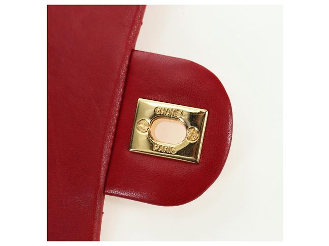Borsa CHANEL Mini Matelasse 17 in pelle di agnello rossa e oro CC Auth 156630 Rosso D'oro - vista 16