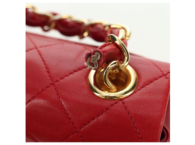Borsa CHANEL Mini Matelasse 17 in pelle di agnello rossa e oro CC Auth 156630 Rosso D'oro - vista 25