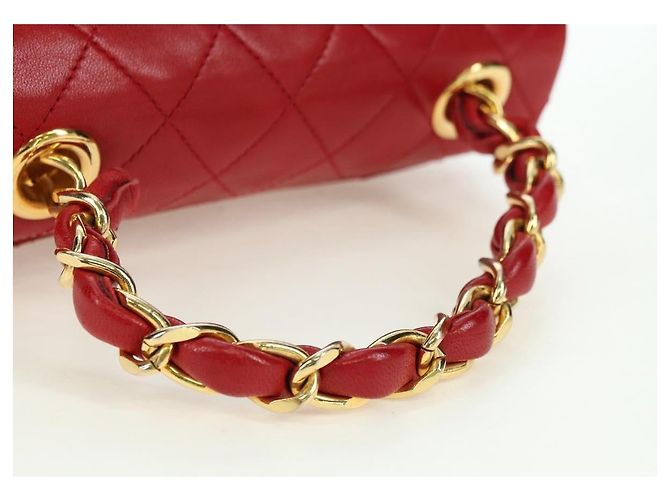 Borsa CHANEL Mini Matelasse 17 in pelle di agnello rossa e oro CC Auth 156630 Rosso D'oro - vista 7