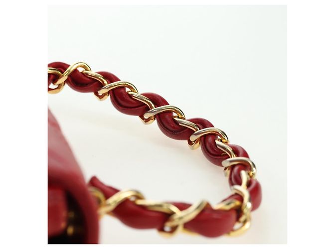 Borsa CHANEL Mini Matelasse 17 in pelle di agnello rossa e oro CC Auth 156630 Rosso D'oro - vista 8