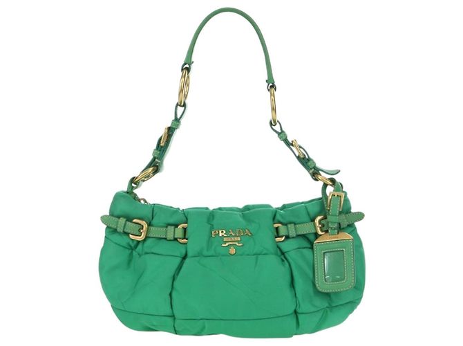 Borsa a Spalla PRADA Nylon Verde Oro Auth 156456 D'oro - vista 2