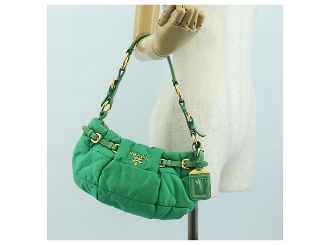 Borsa a Spalla PRADA Nylon Verde Oro Auth 156456 D'oro - vista 24