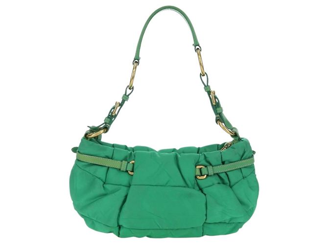 Borsa a Spalla PRADA Nylon Verde Oro Auth 156456 D'oro - vista 3