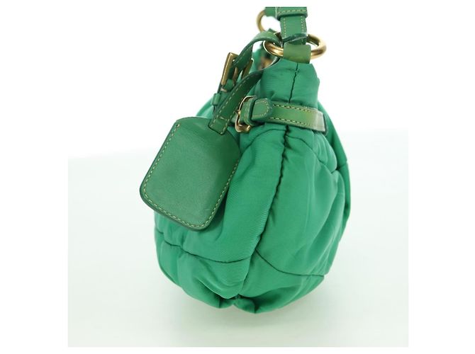 Borsa a Spalla PRADA Nylon Verde Oro Auth 156456 D'oro - vista 4