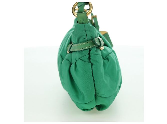 Borsa a Spalla PRADA Nylon Verde Oro Auth 156456 D'oro - vista 5