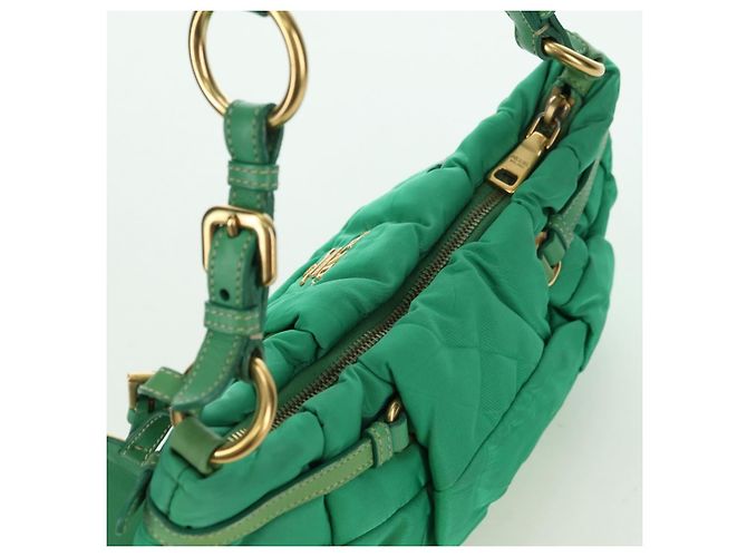 Borsa a Spalla PRADA Nylon Verde Oro Auth 156456 D'oro - vista 6