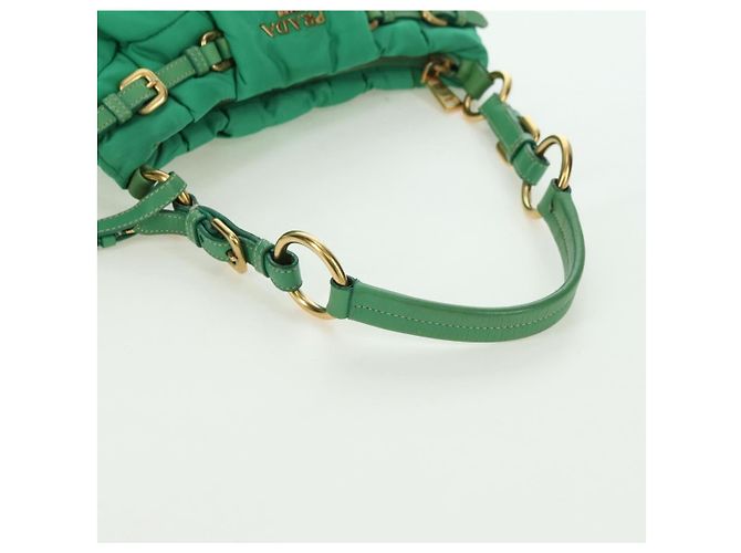 Borsa a Spalla PRADA Nylon Verde Oro Auth 156456 D'oro - vista 7