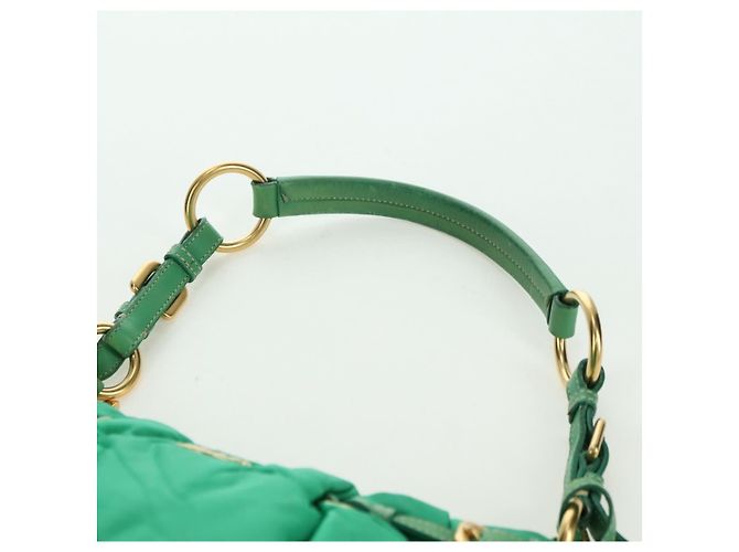 Borsa a Spalla PRADA Nylon Verde Oro Auth 156456 D'oro - vista 8