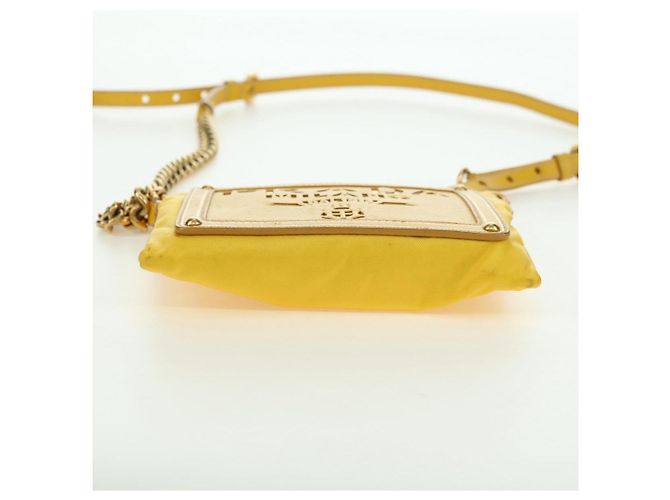Borsa a Spalla con Catena PRADA Nylon Pelle Oro Giallo Auth 143507 D'oro - vista 12