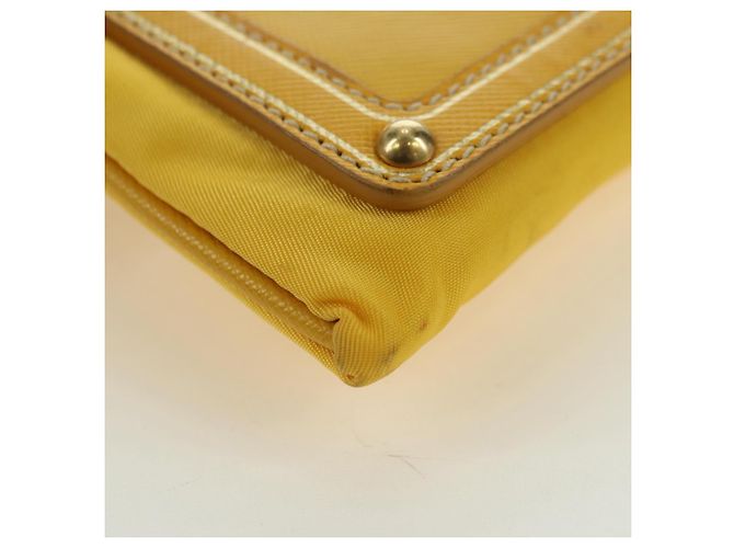 Borsa a Spalla con Catena PRADA Nylon Pelle Oro Giallo Auth 143507 D'oro - vista 13