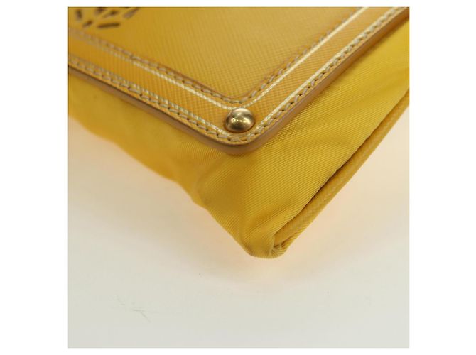 Borsa a Spalla con Catena PRADA Nylon Pelle Oro Giallo Auth 143507 D'oro - vista 14