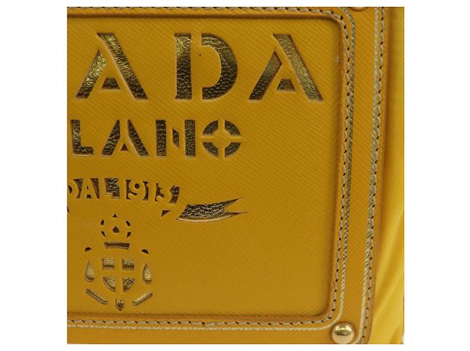 Borsa a Spalla con Catena PRADA Nylon Pelle Oro Giallo Auth 143507 D'oro - vista 18