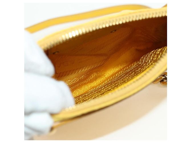 Borsa a Spalla con Catena PRADA Nylon Pelle Oro Giallo Auth 143507 D'oro - vista 21