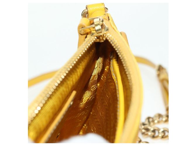 Borsa a Spalla con Catena PRADA Nylon Pelle Oro Giallo Auth 143507 D'oro - vista 22