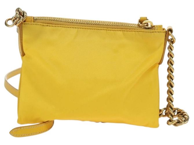 Borsa a Spalla con Catena PRADA Nylon Pelle Oro Giallo Auth 143507 D'oro - vista 3