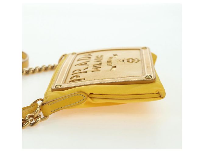 Borsa a Spalla con Catena PRADA Nylon Pelle Oro Giallo Auth 143507 D'oro - vista 4
