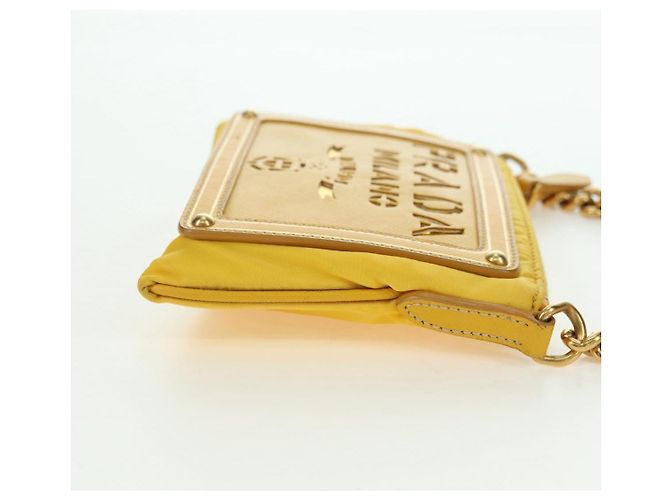 Borsa a Spalla con Catena PRADA Nylon Pelle Oro Giallo Auth 143507 D'oro - vista 5