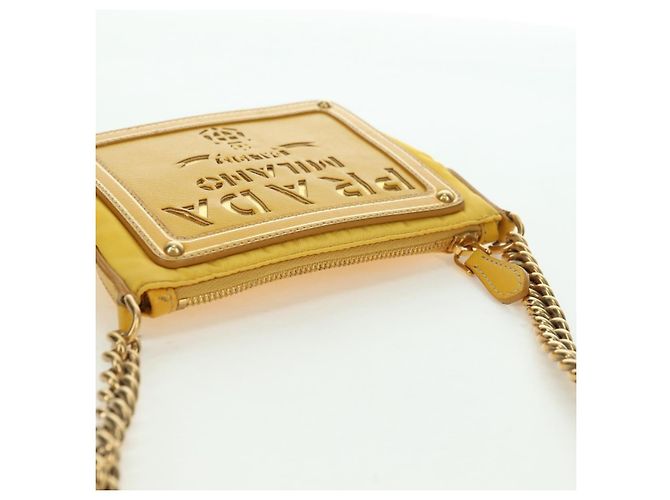 Borsa a Spalla con Catena PRADA Nylon Pelle Oro Giallo Auth 143507 D'oro - vista 6