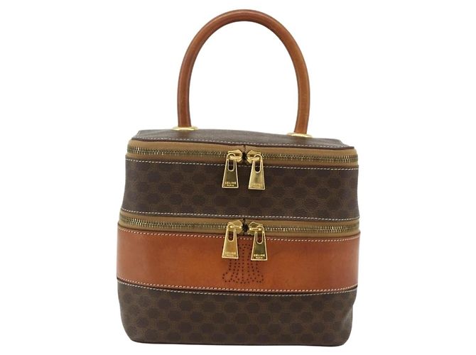 Céline Beauty Case CELINE Macadam Canvas PVC Pelle Marrone Oro Auth 178930A D'oro - vista 13