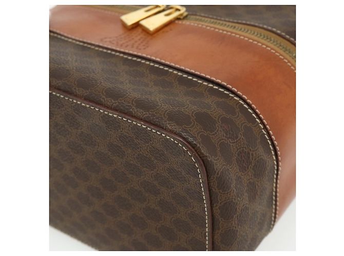 Céline Beauty Case CELINE Macadam Canvas PVC Pelle Marrone Oro Auth 178930A D'oro - vista 14