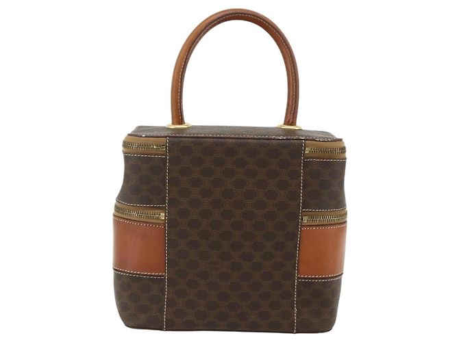 Céline Beauty Case CELINE Macadam Canvas PVC Pelle Marrone Oro Auth 178930A D'oro - vista 2