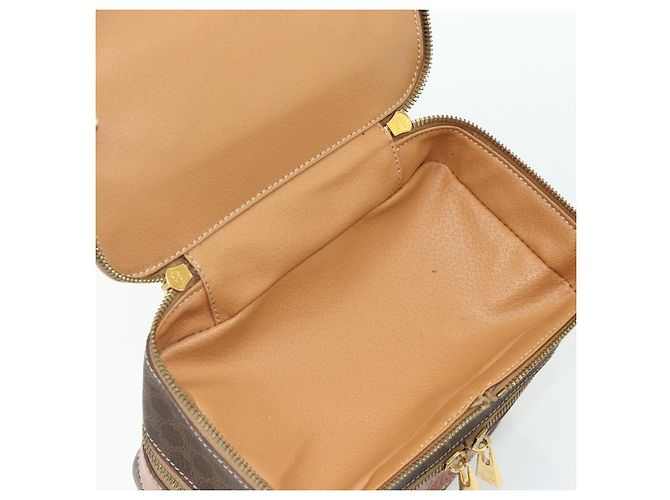 Céline Beauty Case CELINE Macadam Canvas PVC Pelle Marrone Oro Auth 178930A D'oro - vista 22