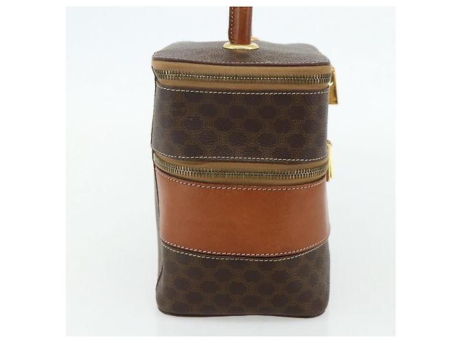 Céline Beauty Case CELINE Macadam Canvas PVC Pelle Marrone Oro Auth 178930A D'oro - vista 3