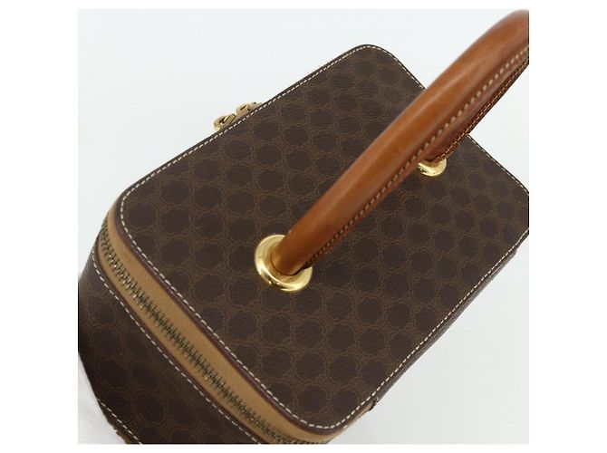 Céline Beauty Case CELINE Macadam Canvas PVC Pelle Marrone Oro Auth 178930A D'oro - vista 6