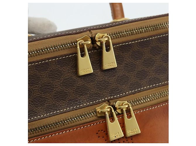 Céline Beauty Case CELINE Macadam Canvas PVC Pelle Marrone Oro Auth 178930A D'oro - vista 9