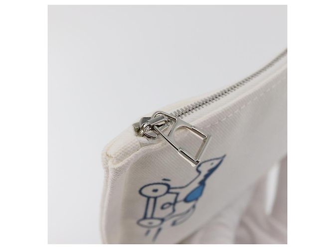 Hermès HERMES Trousse Flats Adada Pouch Cotone Bianco Argento Auth bs35071V - vista 12