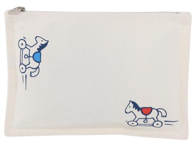 Hermès HERMES Trousse Flats Adada Pouch Cotone Bianco Argento Auth bs35071V - vista 2