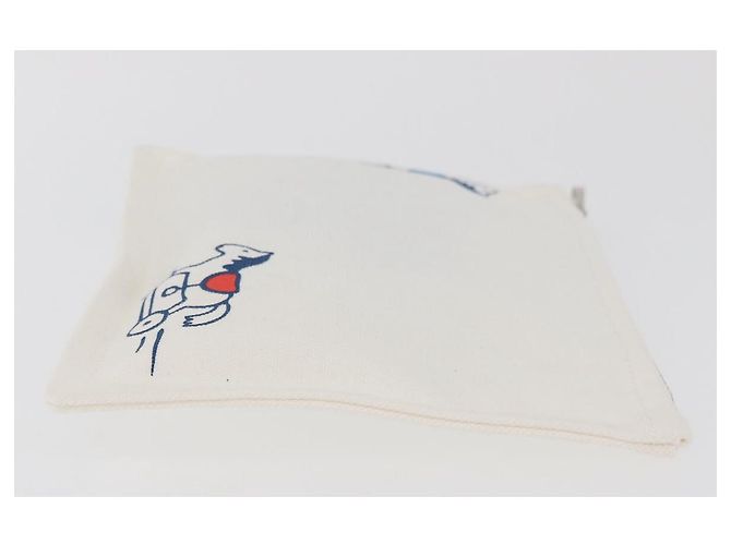Hermès HERMES Trousse Flats Adada Pouch Cotone Bianco Argento Auth bs35071V - vista 4