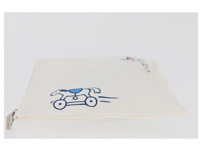 Hermès HERMES Trousse Flats Adada Pouch Cotone Bianco Argento Auth bs35071V - vista 5