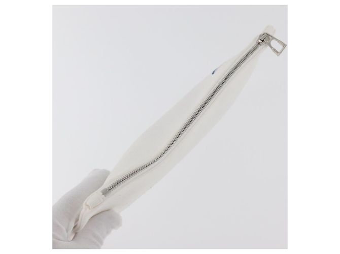 Hermès HERMES Trousse Flats Adada Pouch Cotone Bianco Argento Auth bs35071V - vista 6